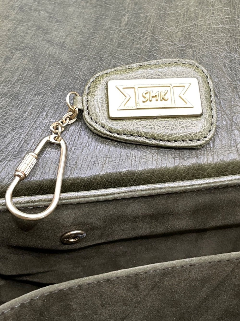 Vintage SMK Faux Ostrich Leather Olive Green Box Purse Handbag Cosmetic Case - Picture 13 of 15